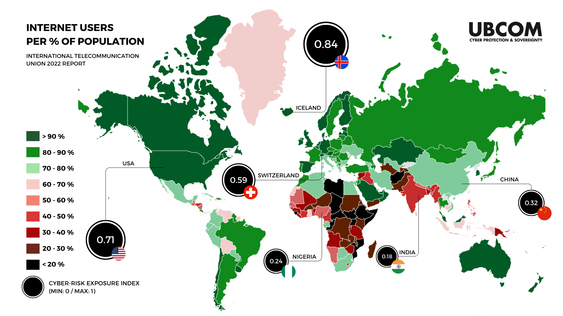 Map UBCOM - Internet users per % of population